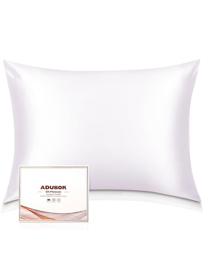 Adubor 100% Silk Pillowcase - Mulberry Silk Pillow Cases, 23 Momme 6A Grade Fibers, Silk Pillow Case for Hair and Skin Health, with Hidden Zipper (Queen 20''x30'', White, 1PC) - Image 1